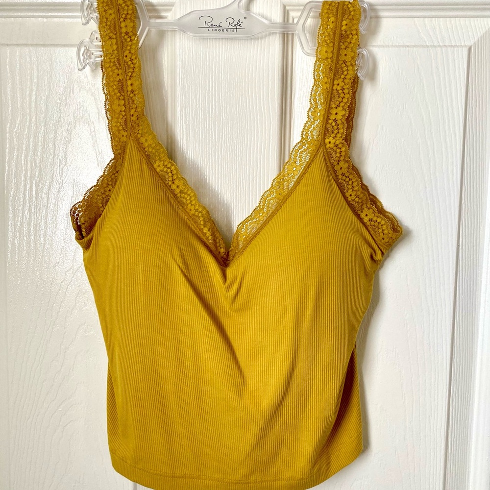 Chicwish Yellow Lace Fitted Crop Camisole Tank Top
